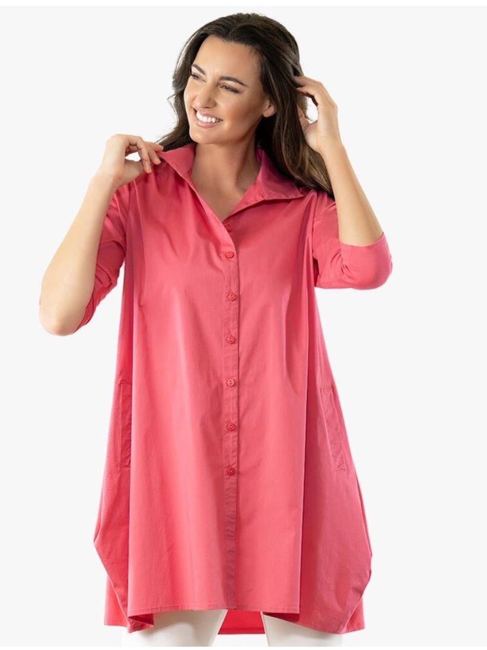 Stella Carakasi Coral Pink Tiburon Tunic Icon Button-Front Top Size XL